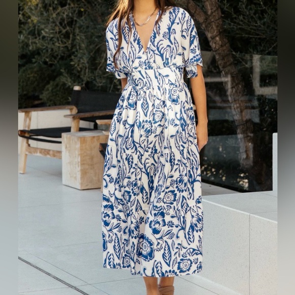 Baltic Born Dresses & Skirts - Blue and White Floral V-Neck Maxi Dress